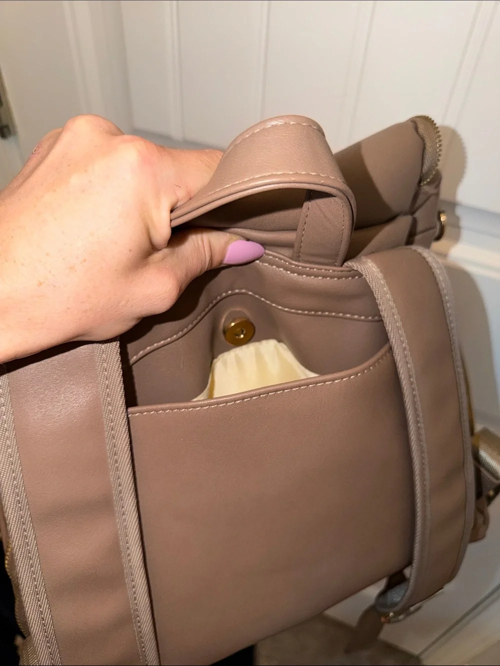 Taupe Diaper Bag Backpack with Itzy Ritzy Paci Holder